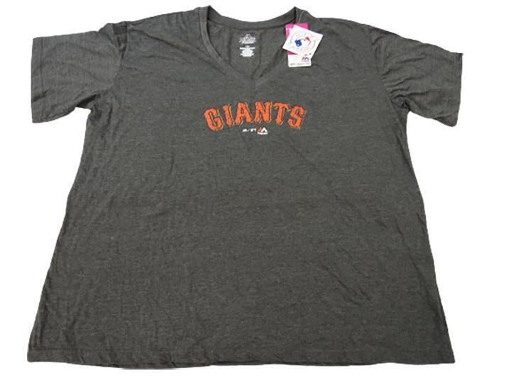 San Francisco Giants Womens Plus Size 2X Majestic Gray V-Neck Shirt Image 1