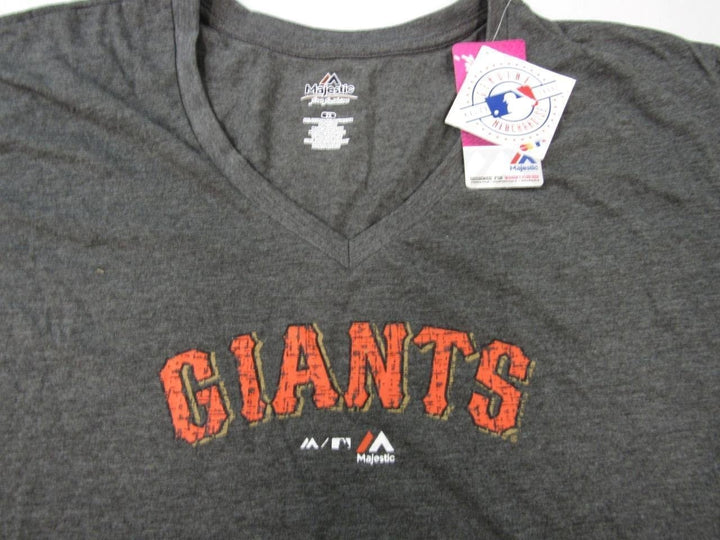 San Francisco Giants Womens Plus Size 2X Majestic Gray V-Neck Shirt Image 3