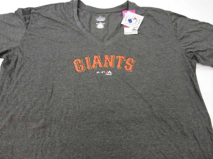 San Francisco Giants Womens Plus Size 2X Majestic Gray V-Neck Shirt Image 4