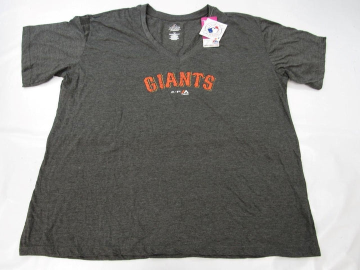 San Francisco Giants Womens Plus Size 2X Majestic Gray V-Neck Shirt Image 4