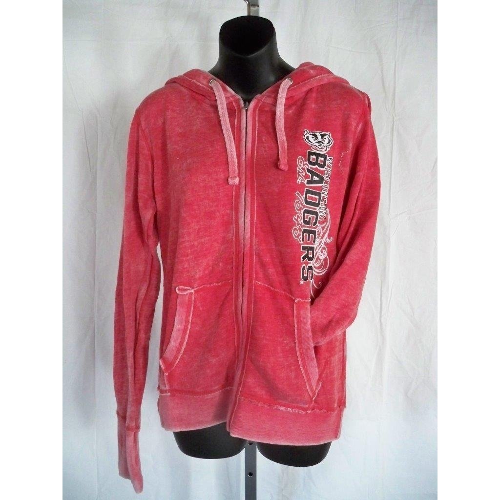 -Wisconsin Badgers Mens Medium Red Burnout ZipUp Hoodie Jacket Image 1