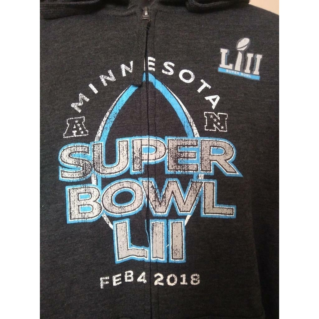 Super Bowl LII Mens Size L Large Gray Hands High Full Zip Hoodie Jacket Image 2