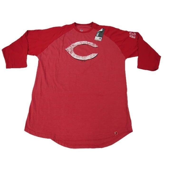 Cincinnati Reds Mens Size XLT XL-Tall Majestic Red Raglan Shirt Image 1