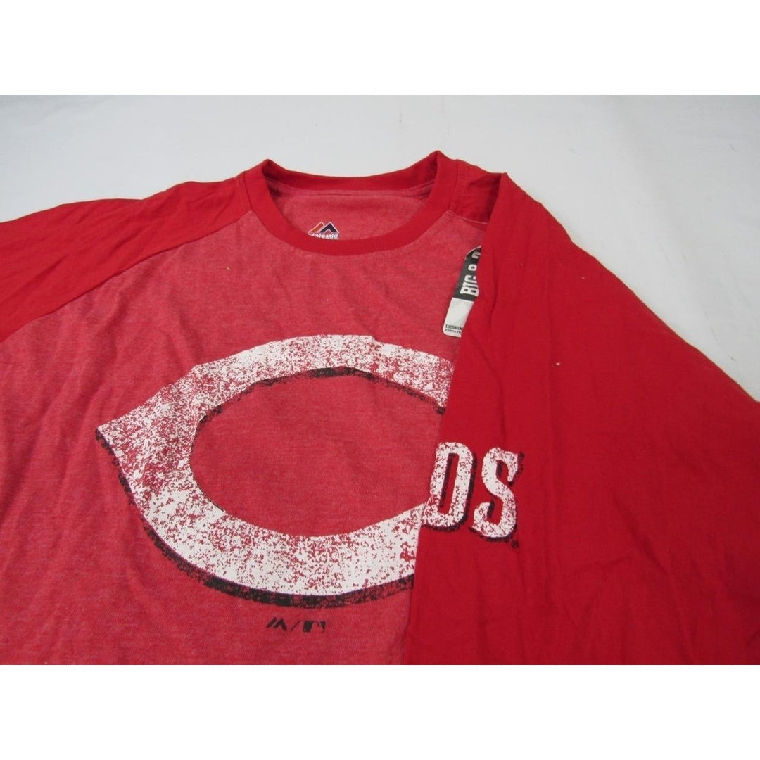 Cincinnati Reds Mens Size XLT XL-Tall Majestic Red Raglan Shirt Image 3