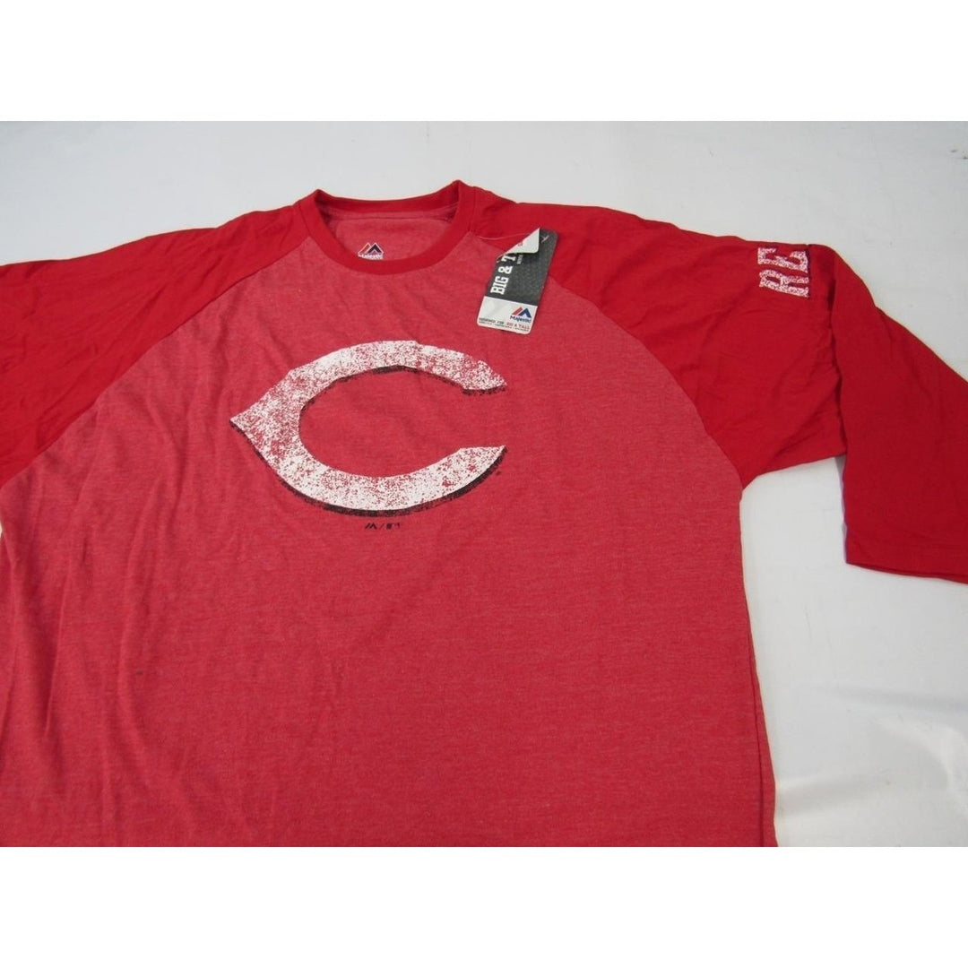 Cincinnati Reds Mens Size XLT XL-Tall Majestic Red Raglan Shirt Image 4