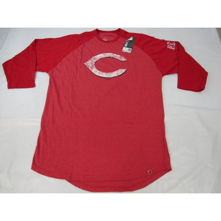 Cincinnati Reds Mens Size XLT XL-Tall Majestic Red Raglan Shirt Image 4