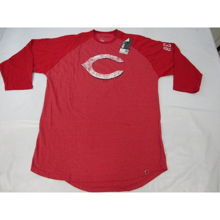 Cincinnati Reds Mens Size XLT XL-Tall Majestic Red Raglan Shirt Image 6