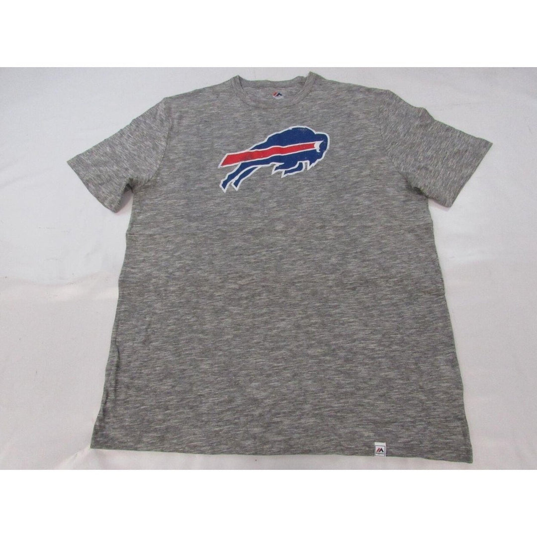 Buffalo Bills Mens Size L Heather Gray Majestic Shirt w/ Distressed Print Image 1