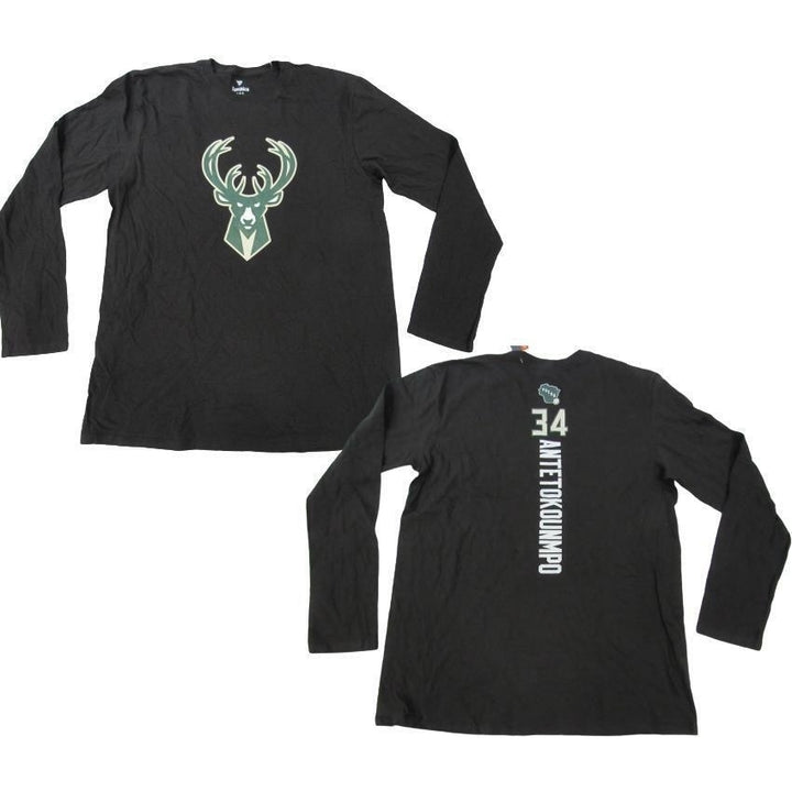 Giannis Antetokounmpo 34 Bucks Mens Size L Large Black Long Sleeve Shirt Image 1