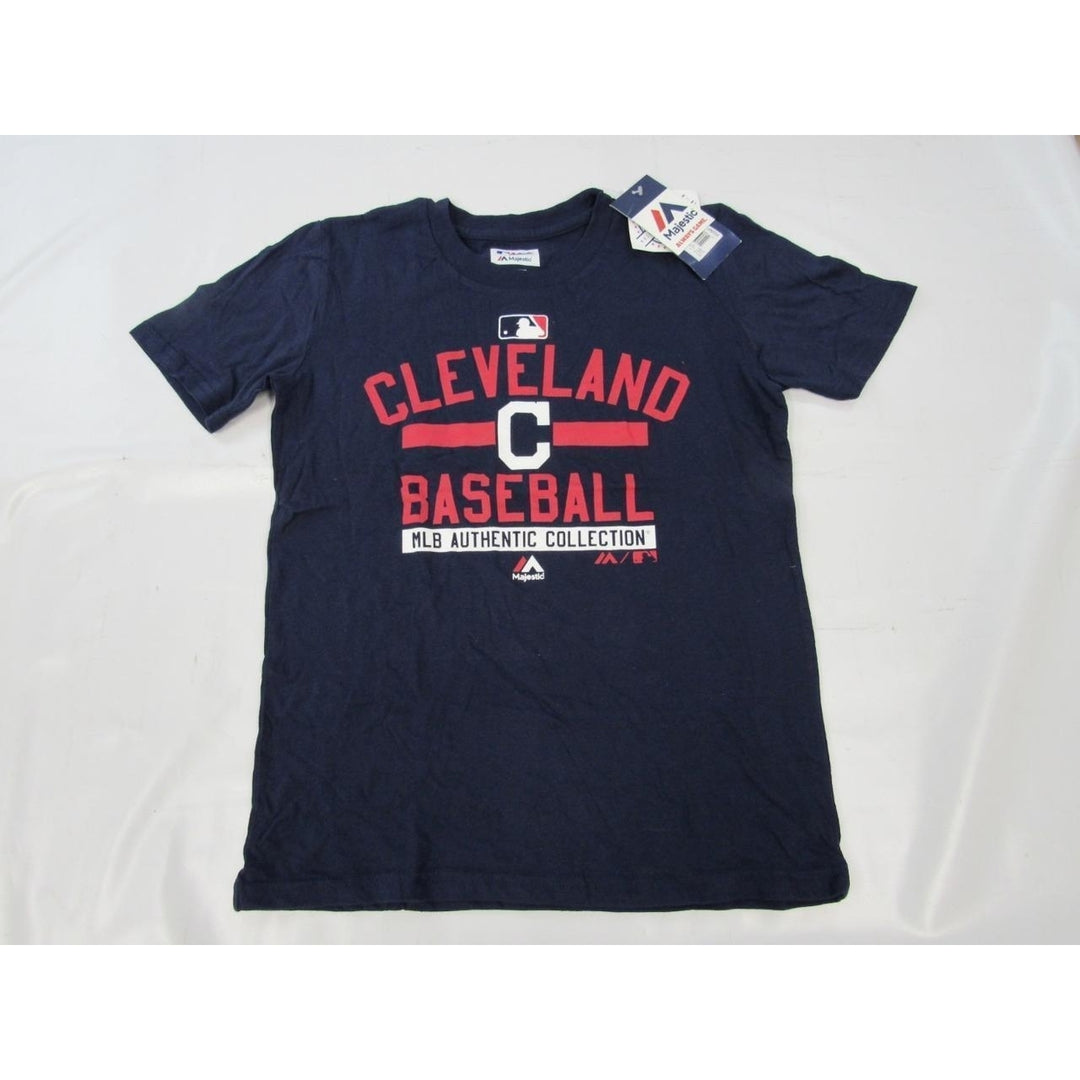 Cleveland Baseball Youth Size M Medium 10/12 Navy Blue Majestic Shirt 20 Image 1