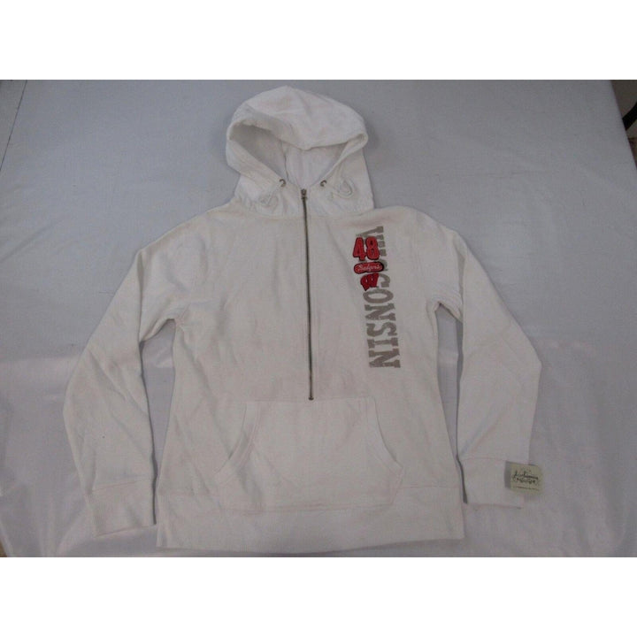 Wisconsin Badgers Womens Size M Medium White 3/4 Zip Hoodie Image 1