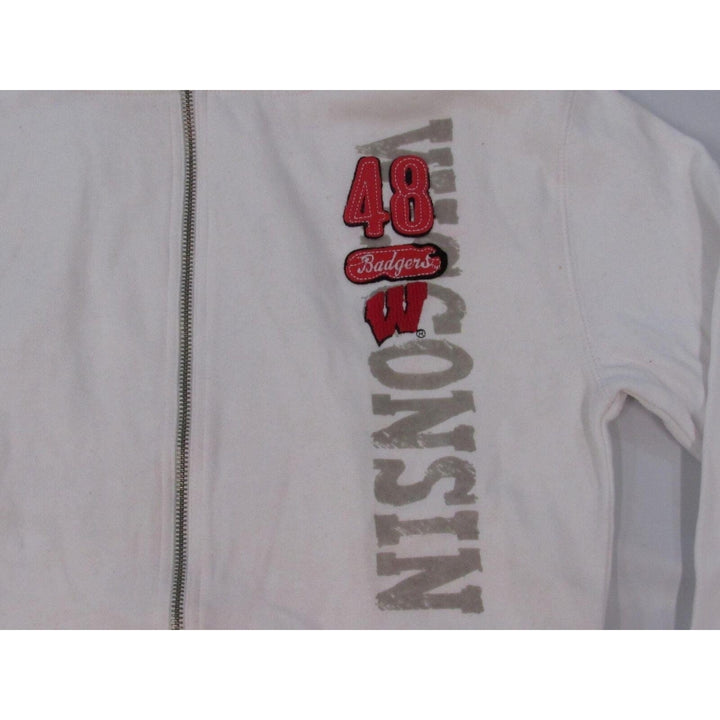 Wisconsin Badgers Womens Size M Medium White 3/4 Zip Hoodie Image 2