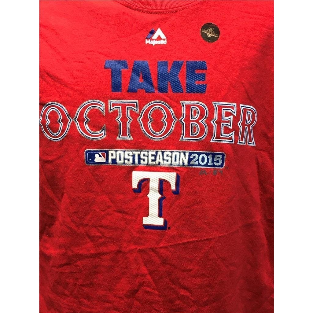 Texas Rangers 2015 Postseason Mens Size S Small Red Majestic Shirt MSRP 28 Image 2