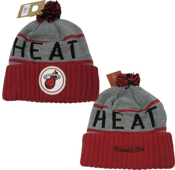 Maimi Heat Mens OSFA Mitchell and Ness Cuffed Thick Knit Beanie 25 Image 1