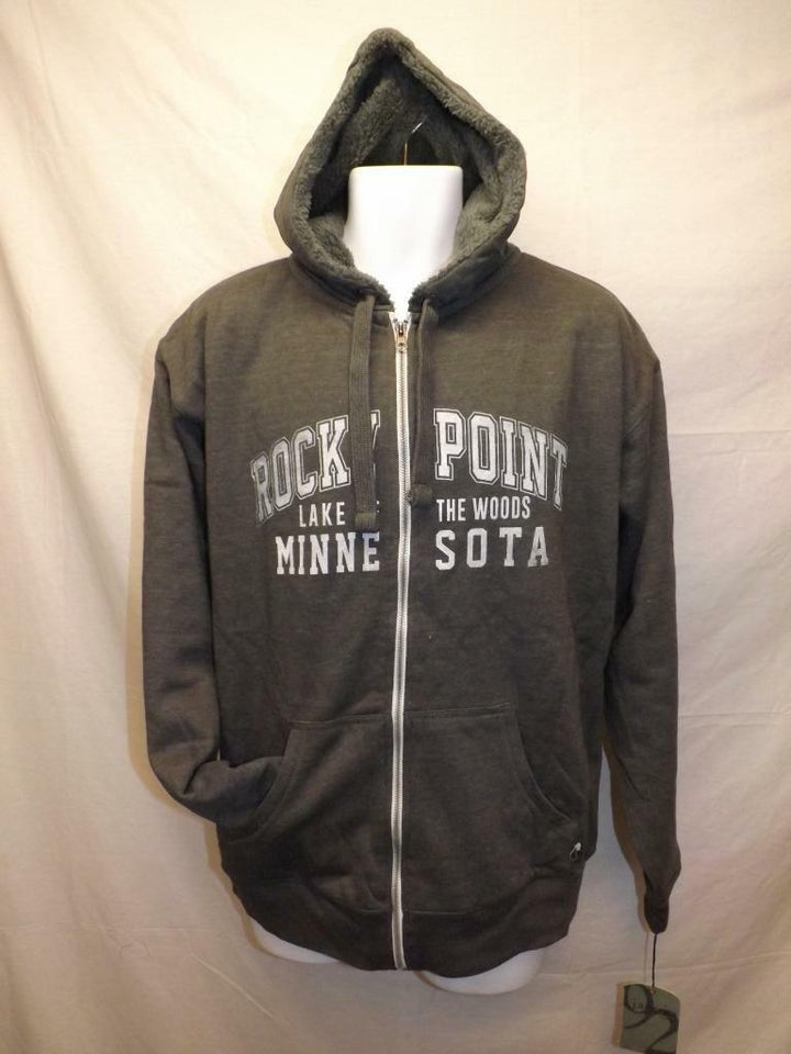 Rocky Point Minnesota Lake of the Woods Mens Size Large Gray Full Zip Hoodie Image 1