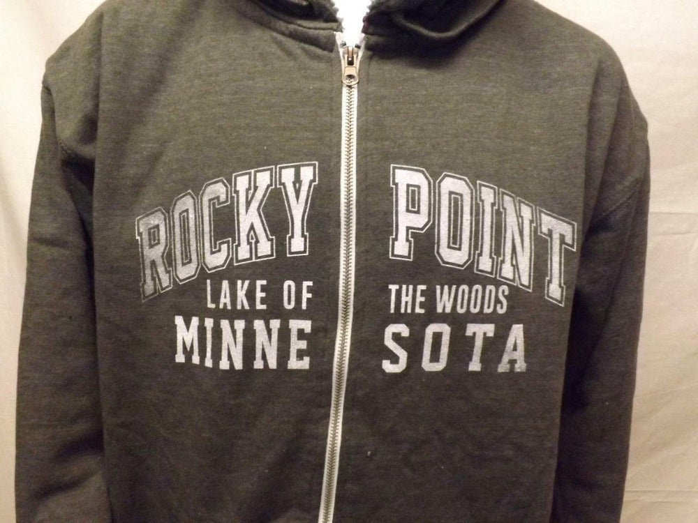 Rocky Point Minnesota Lake of the Woods Mens Size Large Gray Full Zip Hoodie Image 2