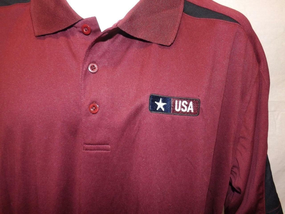 US Army USA Mens Size L Large Maroon Polyester Polo Shirt Image 2