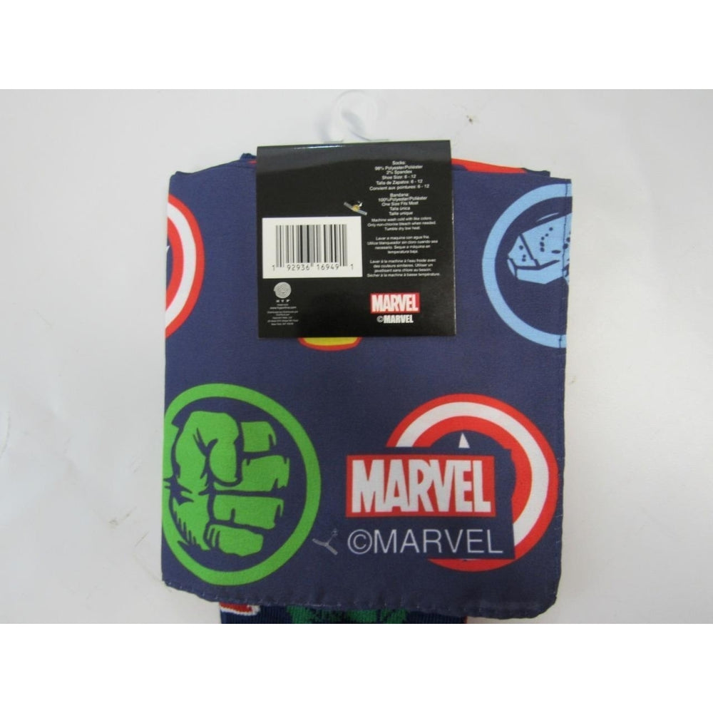 Avengers Marvel Hulk Ironman Thor Mens Sizes 6-12 OSFA Crew Socks and Bandana Image 2