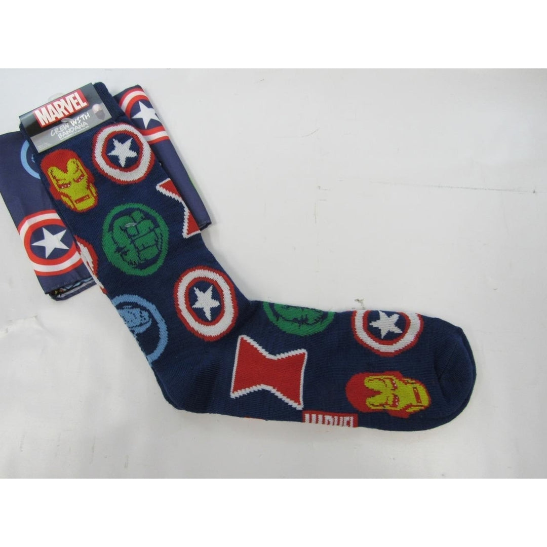 Avengers Marvel Hulk Ironman Thor Mens Sizes 6-12 OSFA Crew Socks and Bandana Image 6