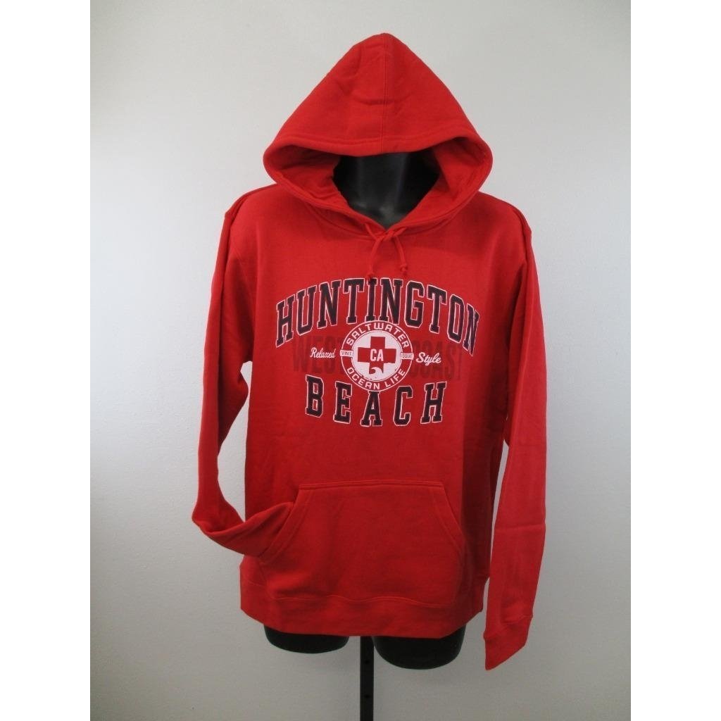 Huntington Beach CA California Adult Mens Sizes M Medium Red Hoodie Image 1