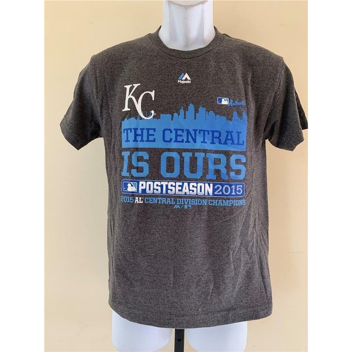 Kansas City Royals 2015 Post Season Youth Size M Gray Majestic Shirt Image 1