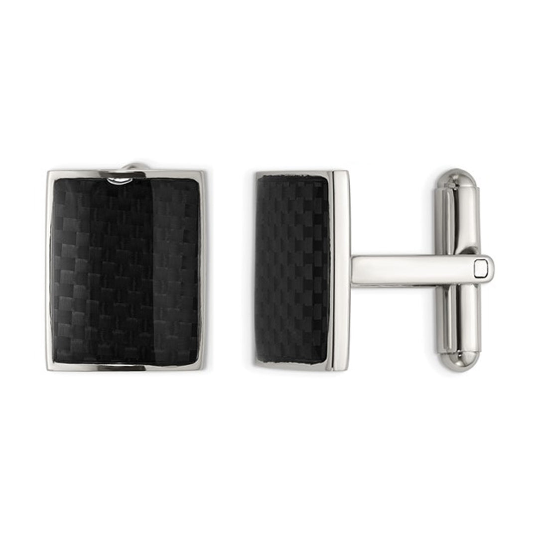 Mens Black Carbon Fiber Cuff Links in Stainless Steel Image 1