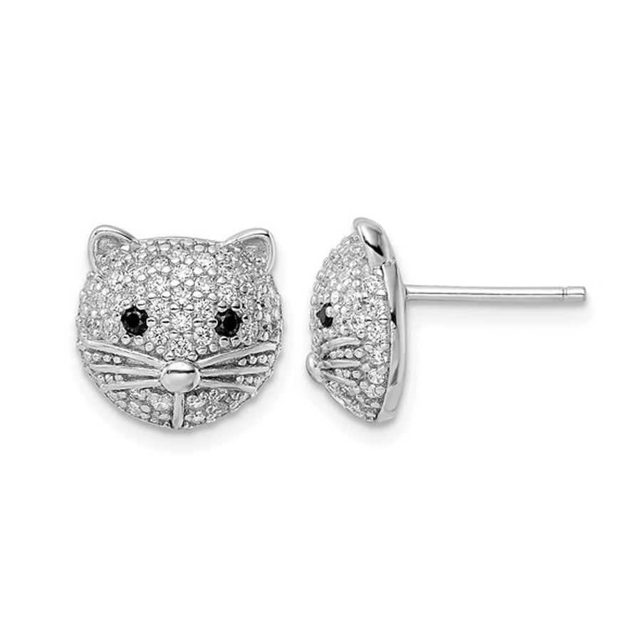 Sterling Silver Cat Button Stud Earrings with Cubic Zirconia (CZ)s Image 1