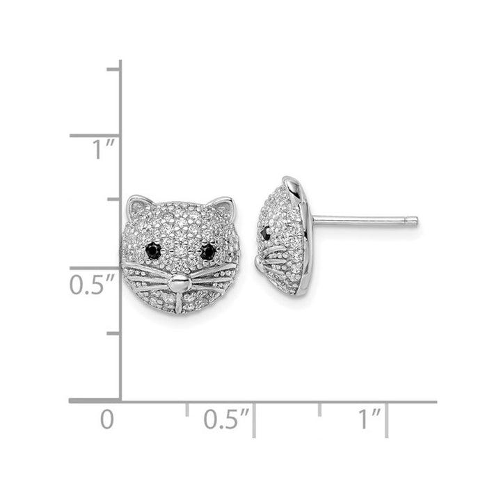 Sterling Silver Cat Button Stud Earrings with Cubic Zirconia (CZ)s Image 2