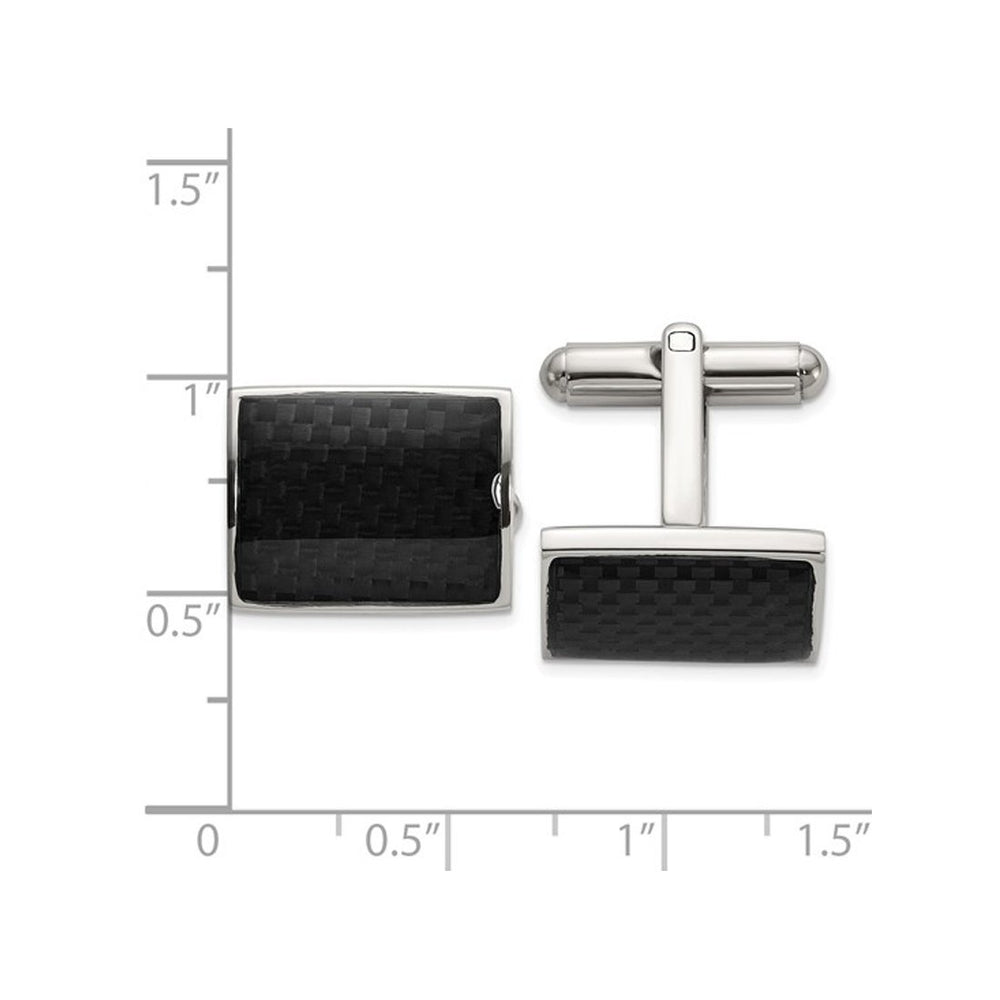 Mens Black Carbon Fiber Cuff Links in Stainless Steel Image 2