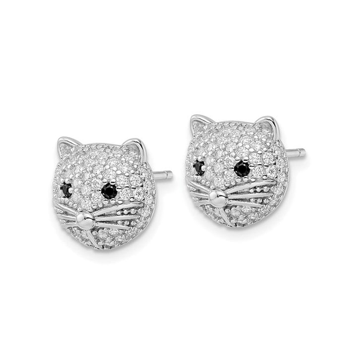 Sterling Silver Cat Button Stud Earrings with Cubic Zirconia (CZ)s Image 4