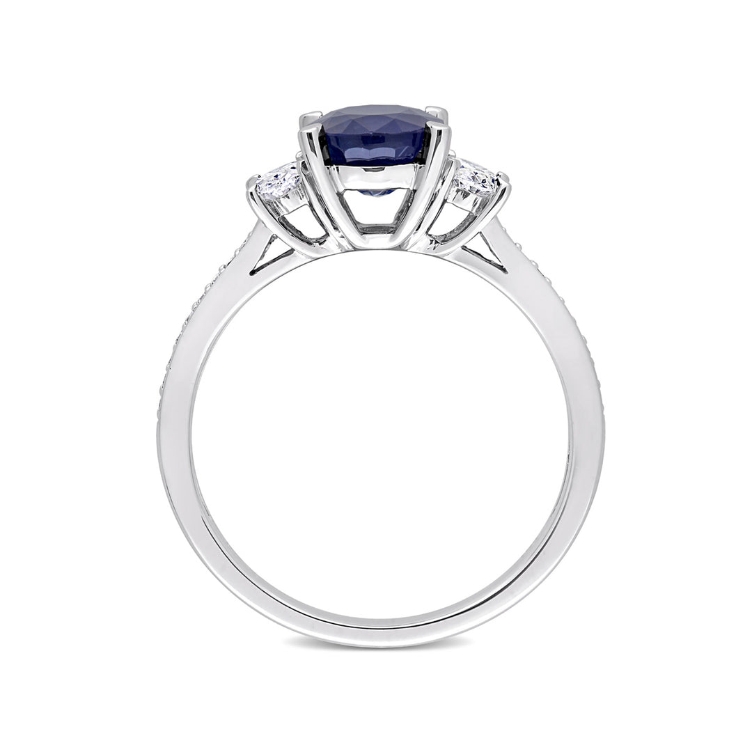 2.50 Carat (ctw) Blue Sapphire Three Stone Ring in 14K White Gold with Diamonds Image 3