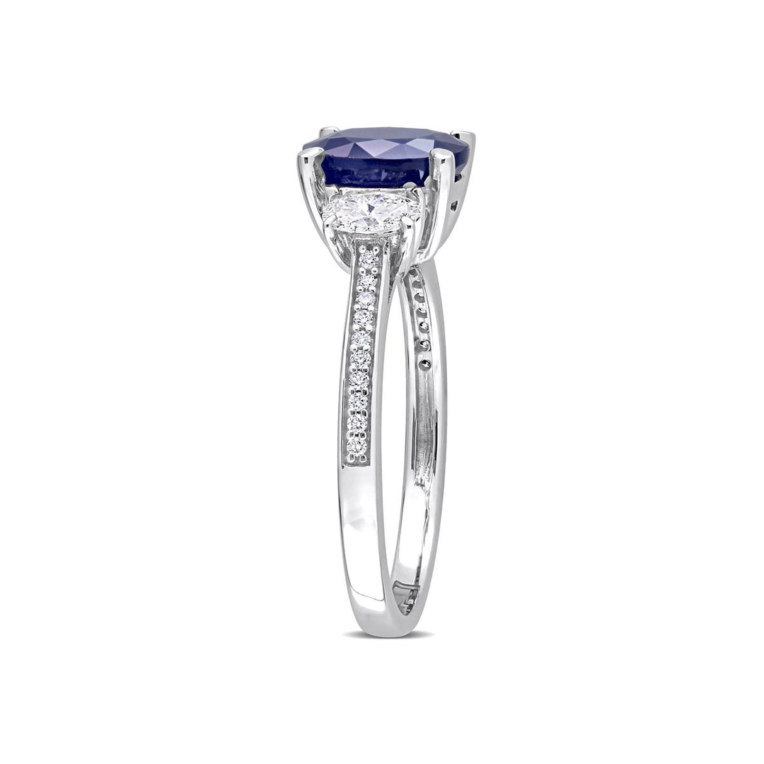 2.50 Carat (ctw) Blue Sapphire Three Stone Ring in 14K White Gold with Diamonds Image 4