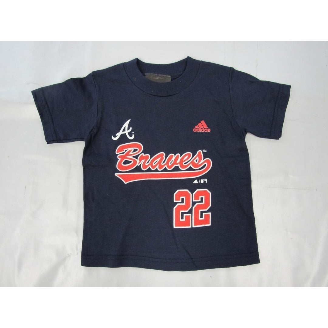 Atlanta Braves 22 Kirby Yates Child Size 2T Blue Adidas Shirt Image 1