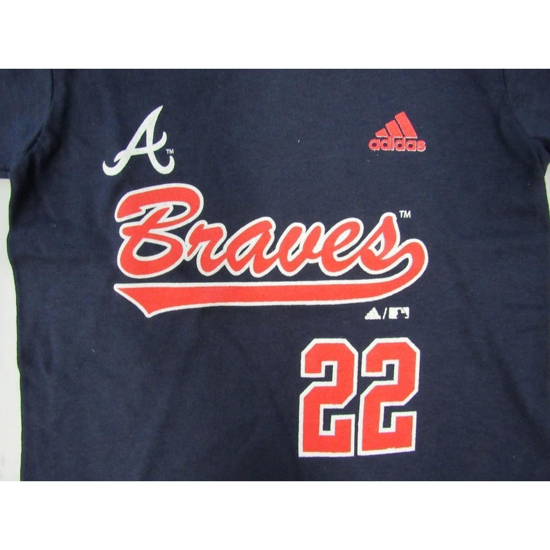 Atlanta Braves 22 Kirby Yates Child Size 2T Blue Adidas Shirt Image 3