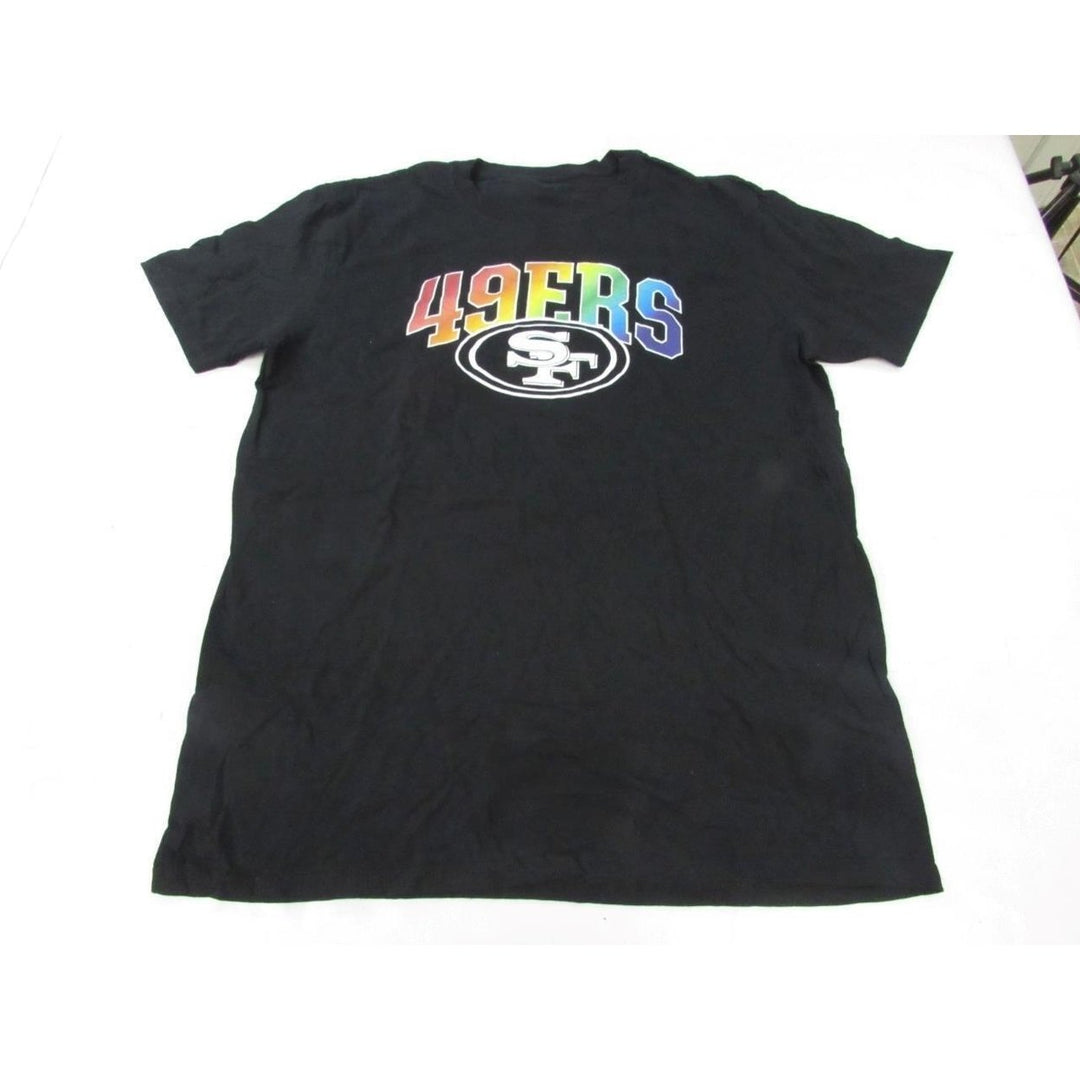 San Francisco 49ers Rainbow Print Mens Size L Large Black Shirt Image 1