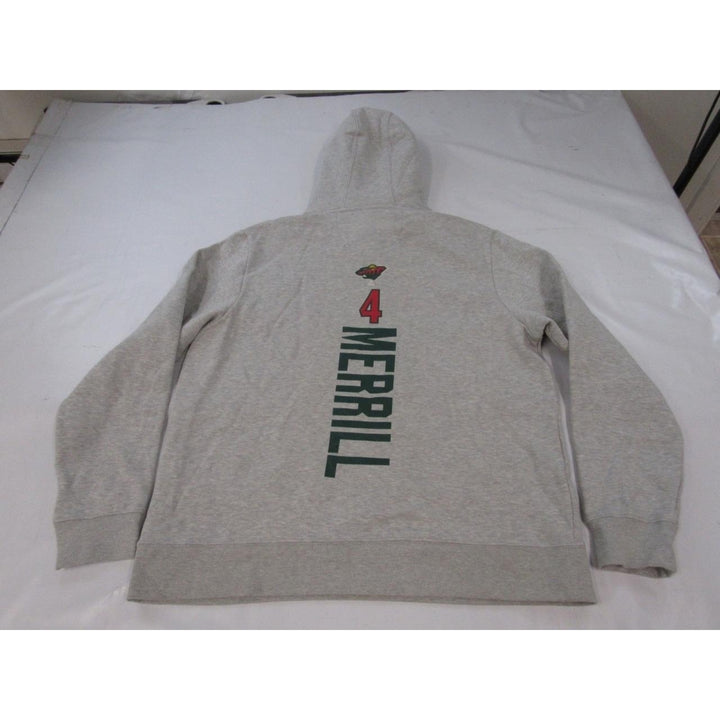 Minnesota Wild 4 Jon Merrill Mens Size XL XLarge Gray Hoodie Image 2