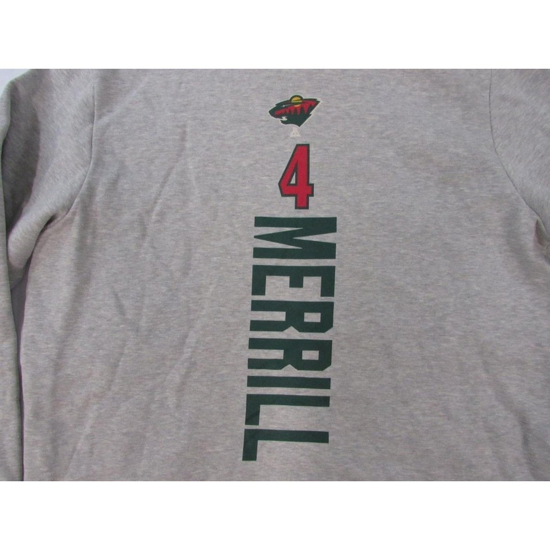 Minnesota Wild 4 Jon Merrill Mens Size XL XLarge Gray Hoodie Image 4