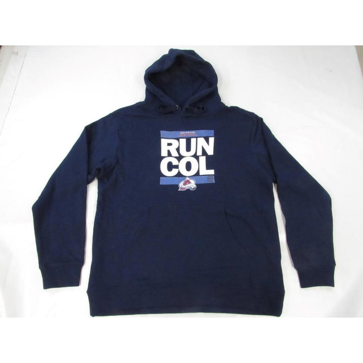 Colorado Avalanche Run Col Mens Size L Large Navy Blue Hoodie Image 1