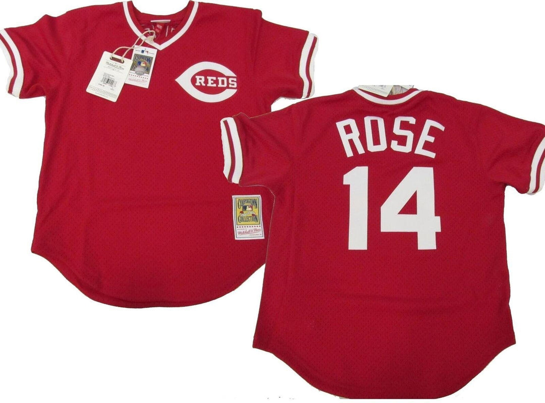 1984 Pete Rose 14 Reds Mens M 40 Mitchell and Ness Authentic Batting Jersey 100 Image 1