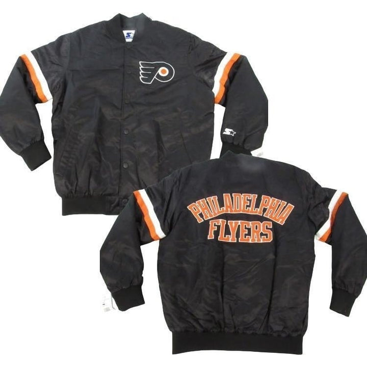 Philadelphia Flyers Mens Size L Large Satin Button Snap Black Starter Jacket Image 1