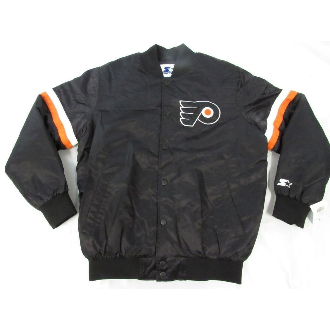 Philadelphia Flyers Mens Size L Large Satin Button Snap Black Starter Jacket Image 4