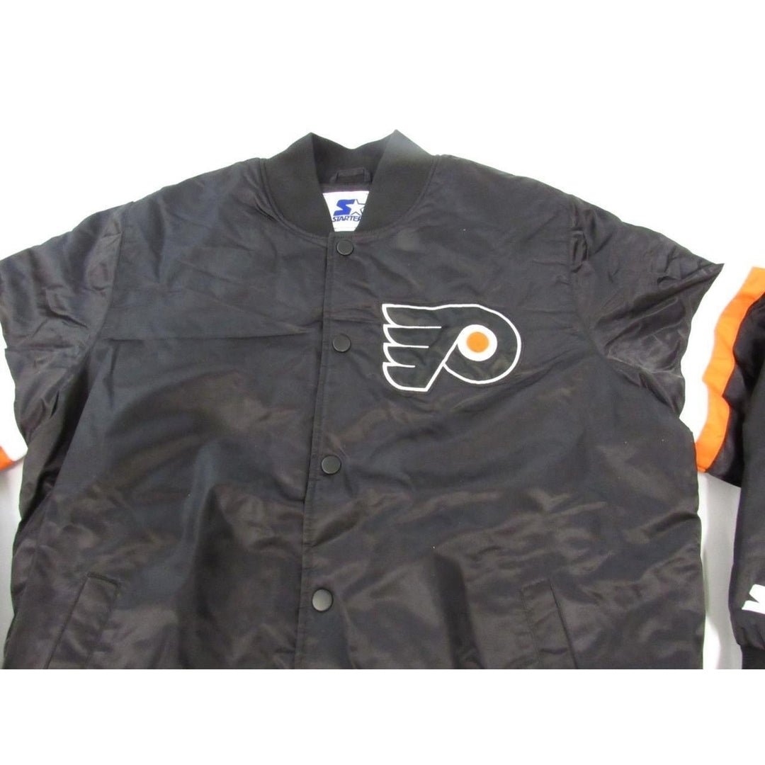 Philadelphia Flyers Mens Size L Large Satin Button Snap Black Starter Jacket Image 4