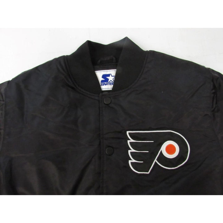 Philadelphia Flyers Mens Size L Large Satin Button Snap Black Starter Jacket Image 6