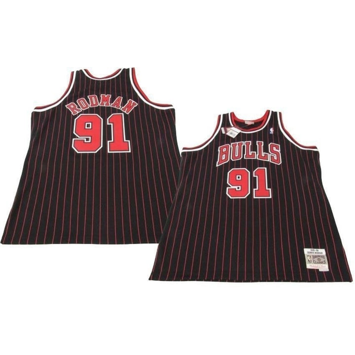 1995-96 Dennis Rodman 91 Chicago Bulls Mens 2XL Mitchell and Ness Swingman Jersey Image 1