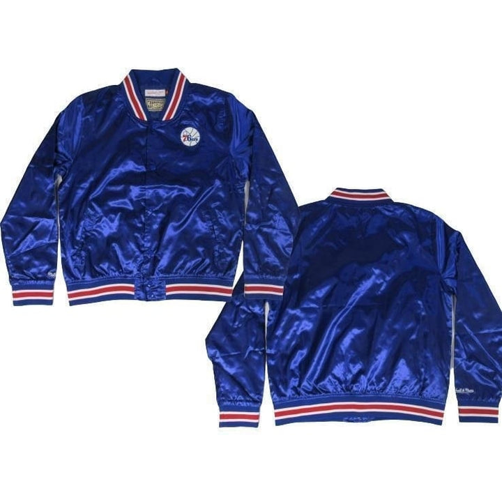 Philadelphia 76ers Mens M Medium Mitchell and Ness Satin Button Snap Light Jacket Image 1