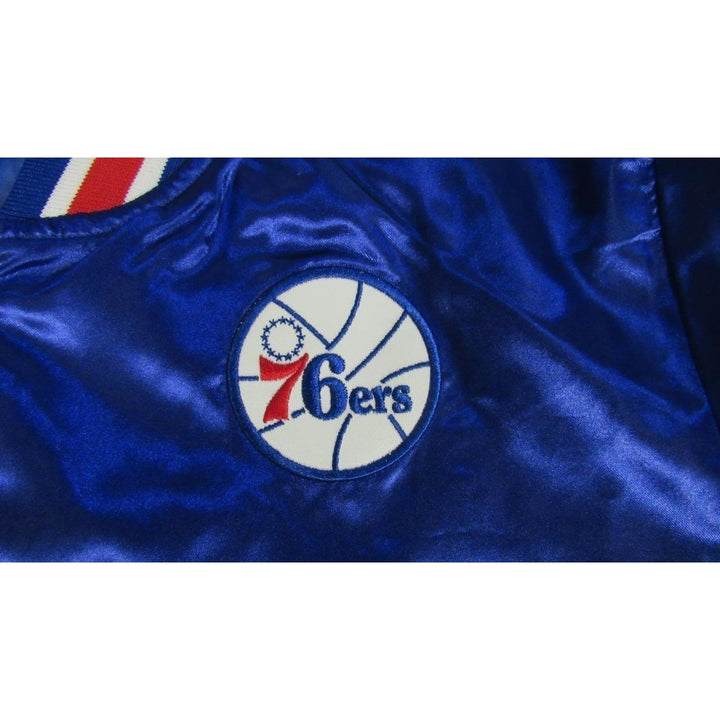 Philadelphia 76ers Mens M Medium Mitchell and Ness Satin Button Snap Light Jacket Image 4