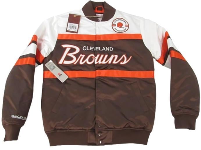 Cleveland Browns Mens S Small Mitchell and Ness 75th Satin Snap Jacket Coat 140 Image 1