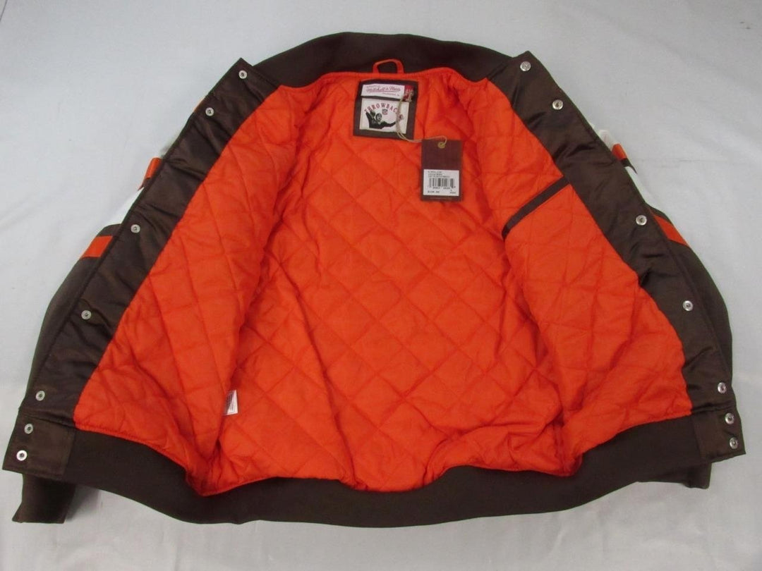 Cleveland Browns Mens S Small Mitchell and Ness 75th Satin Snap Jacket Coat 140 Image 3