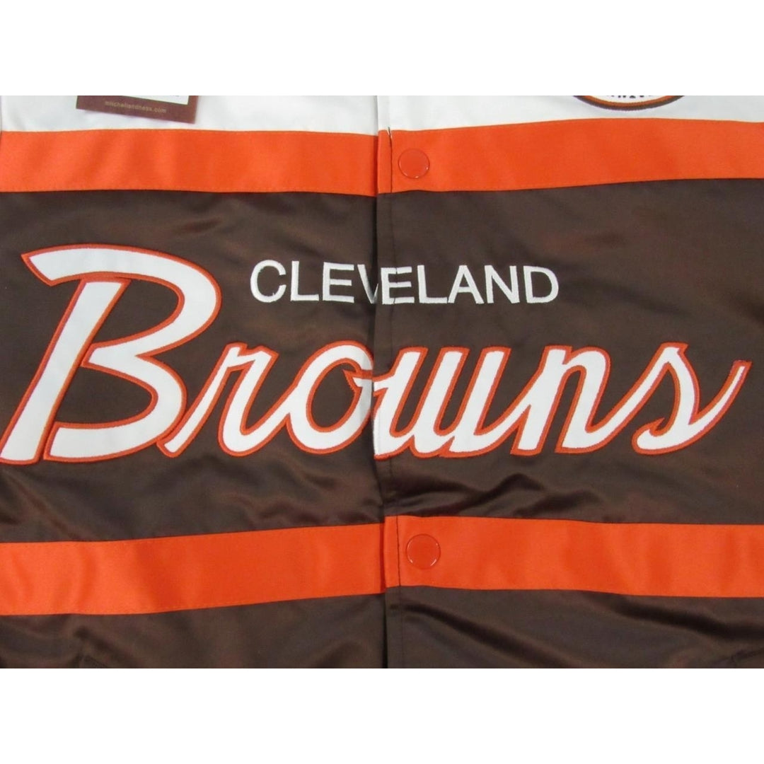 Cleveland Browns Mens S Small Mitchell and Ness 75th Satin Snap Jacket Coat 140 Image 4