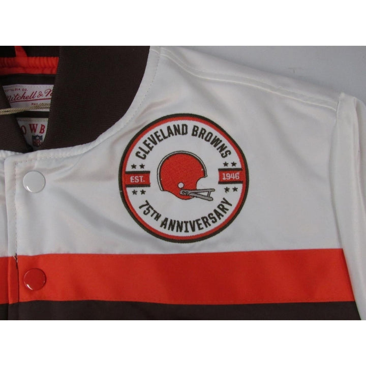 Cleveland Browns Mens S Small Mitchell and Ness 75th Satin Snap Jacket Coat 140 Image 6